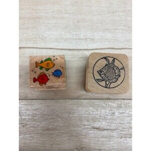 Set Of 2 Hero Arts And Unbranded Fishes Wood Mounted Rubber Stamps